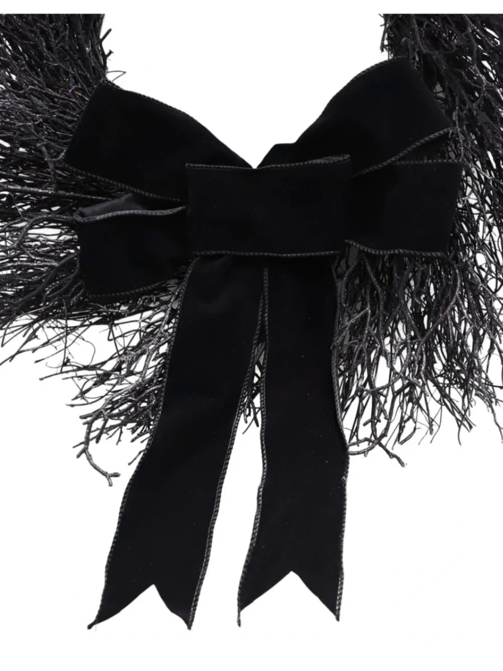 My Texas House Halloween Black Twig Wreath with Bow, 24